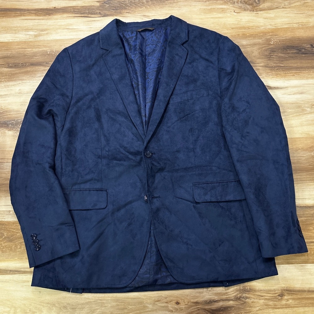 Tasso Elba Sport Coat XL Faux Suede Blazer Jacket Blue Two-Button Regular Fit